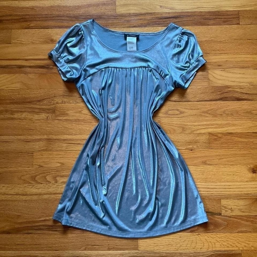 Y2k Vintage Silver Babydoll Mini Dress Size M Preppy 90s Coquette 2000s